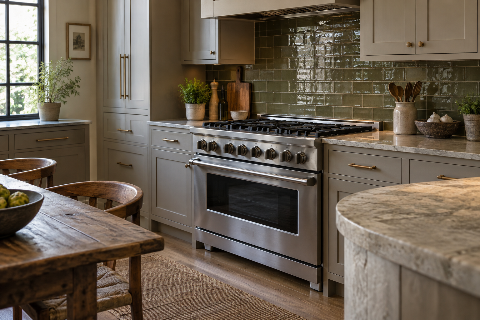 Illustrative Viking range in a residential kitchen — AI image for Viking Repair Easton