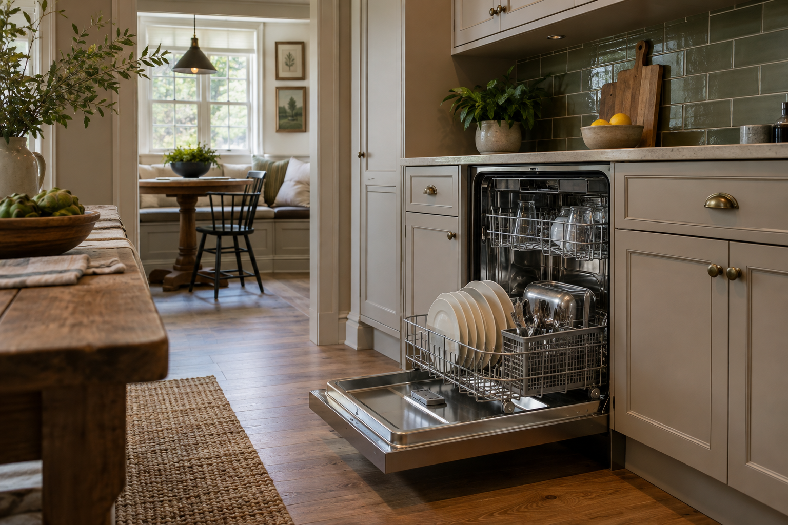 Illustrative Thermador dishwasher in a residential kitchen — AI image for Viking Repair Easton