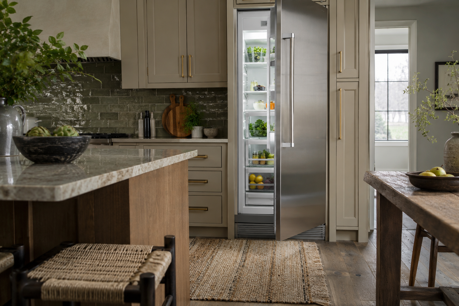 Illustrative Thermador refrigerator in a residential kitchen — AI image for Viking Repair Easton